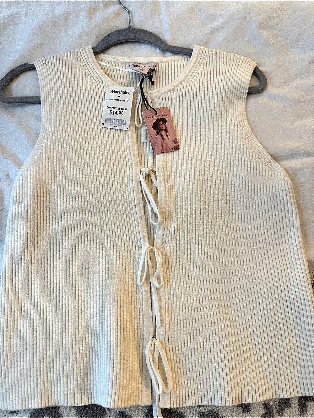 Sincerely Jules Ribbed Lace-Up Tank Top in Cream Size Large NWT